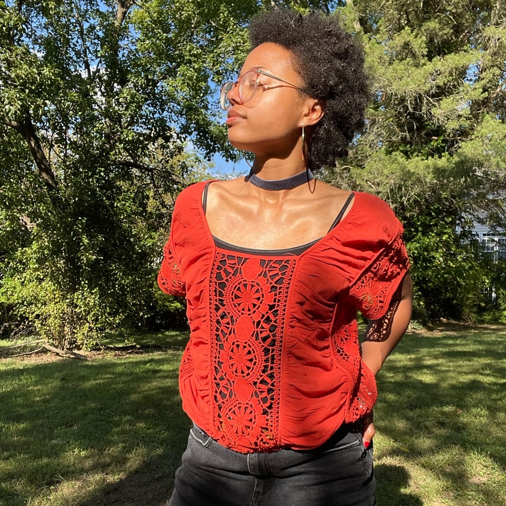Orange ornate beautiful Free People top